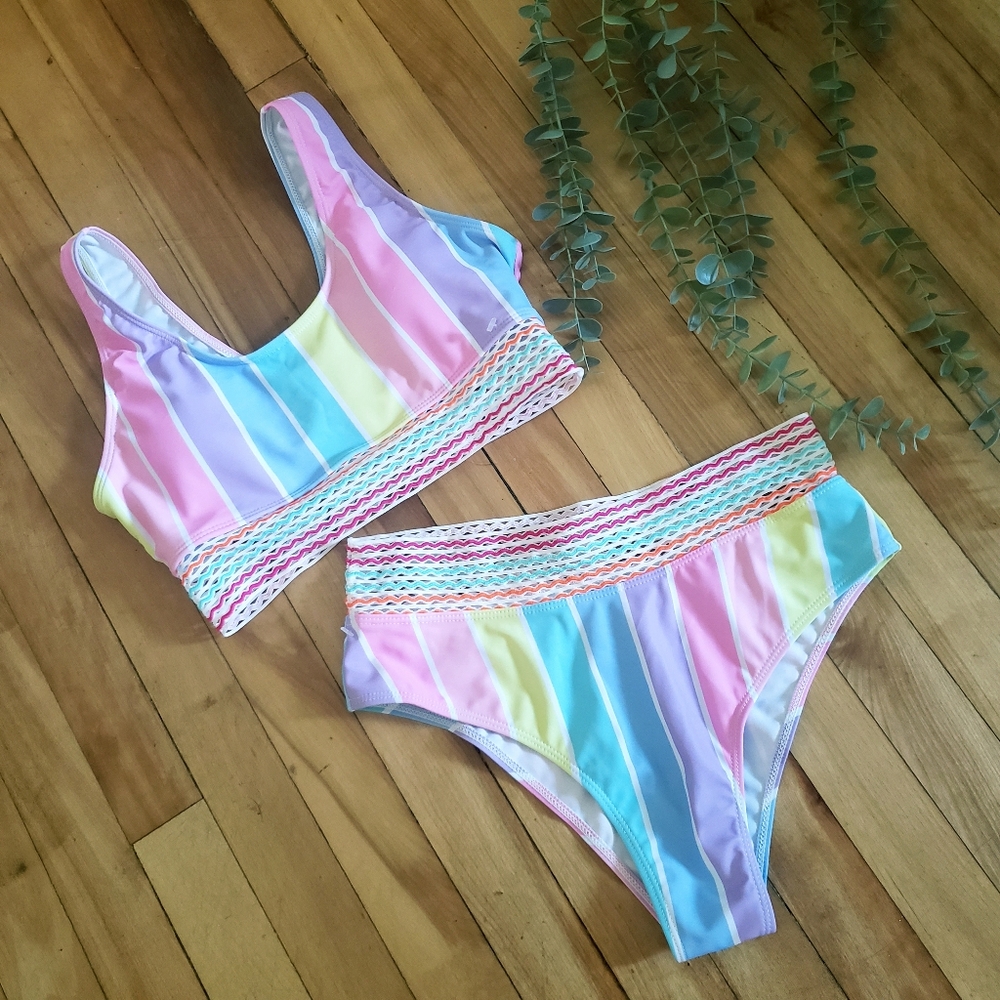 Rainbow Color 🌈  2 Pc High Rise Bikini Set - NWOT - M